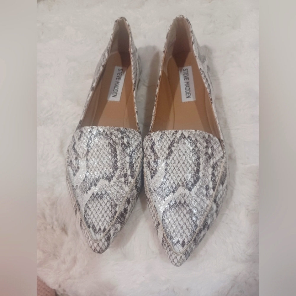Steve Madden Snake Print Flats - Silver and Black